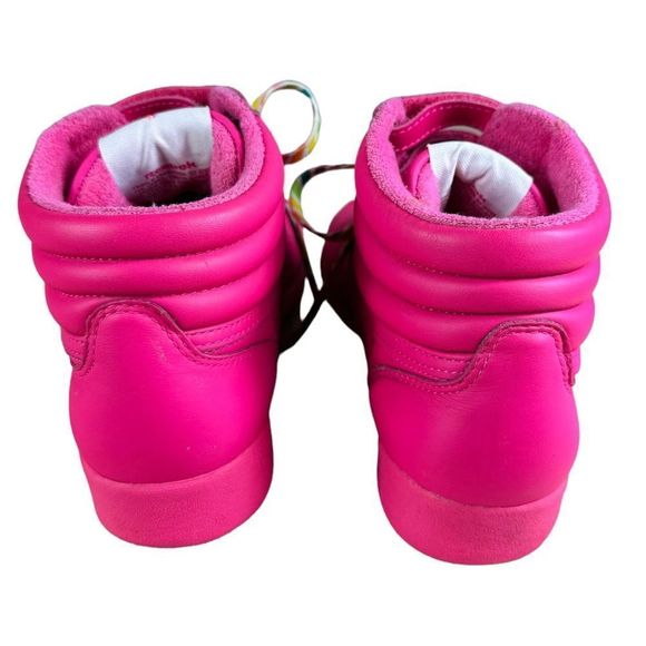 REEBOK CLASSICS 25th ANNIVERSARY Freestyle Hi Pink Rainbow Swirl Lace Sneakers - Picture 7 of 9